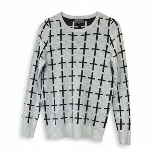 POL Cotton Long Sleeve Pullover Crewneck Sweater Gray Black Size Medium